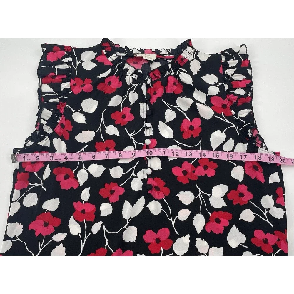 Kate Spade New York Live Colorfully Floral Ruffle Blouse Medium Black Pink Boho
